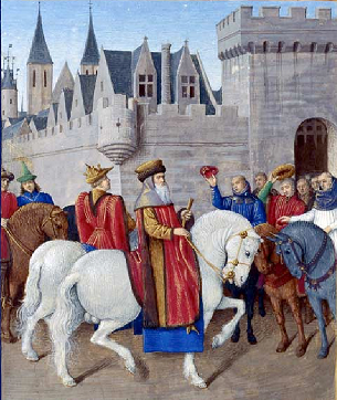 Entrée de Charles Ier de Luxembourg et Venceslas Ier du Saint-Empire à Cambrai - Grandes Chroniques de France - enluminées par Jean Fouquet
